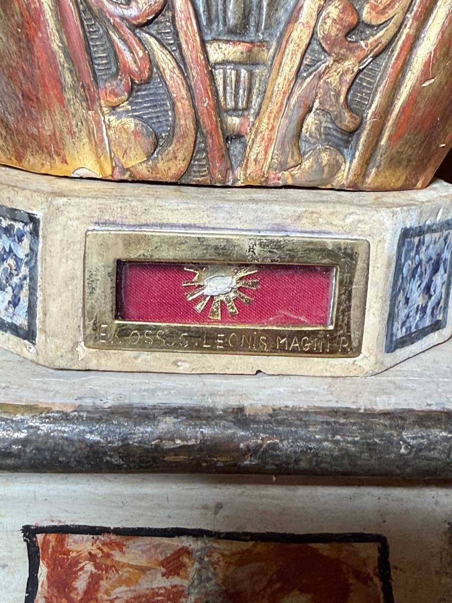 Busto reliquiario scolpito e dipinto del Papa Leone Magno sec.XVIII° -photo-2