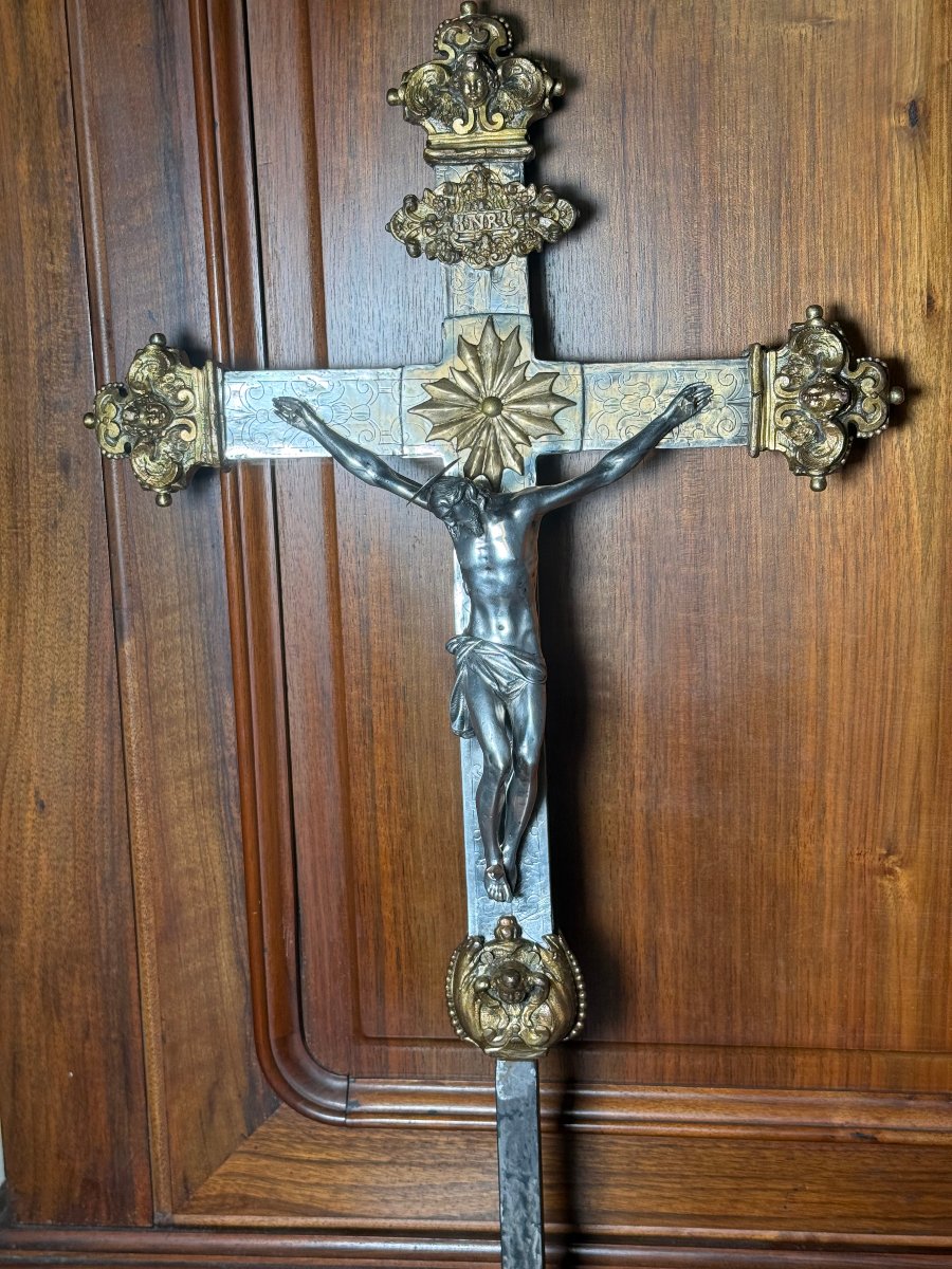Croce astile in argento e bronzo  