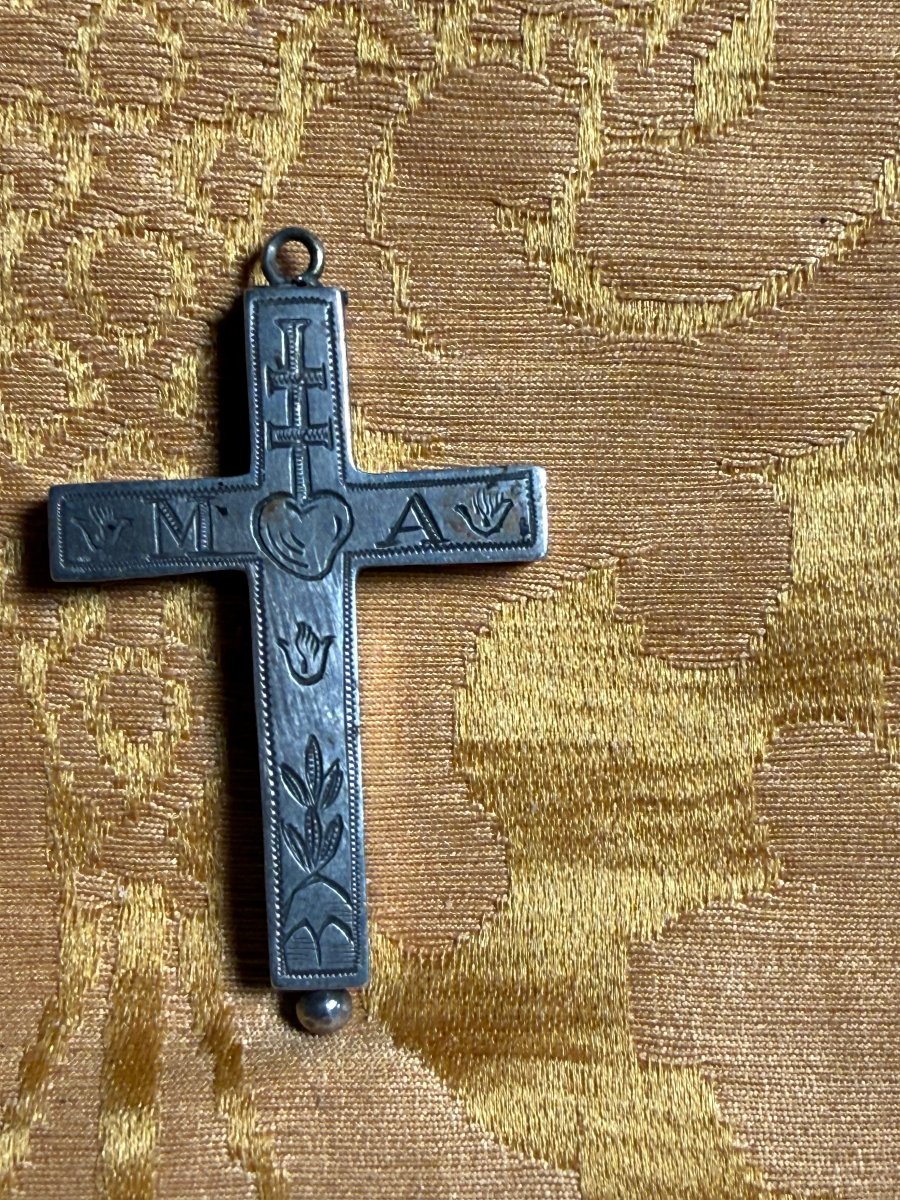 Teca a croce in argento con all'interno 4 reliquie-photo-2