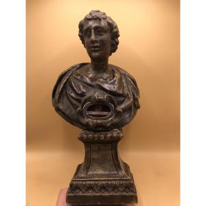 BUSTO RELIQUIARIO DI SAN CRISTOFORO MARTIRE IN LEGNO SCOLPITO E ARGENTATO 