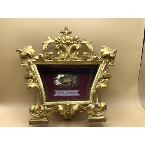 Reliquiario di S.Antonio Abate sec.XVIII° bellissimo oggetto in legno intagliato e dorato 