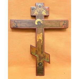 Croce lignea dipinta in stile ortodosso del XIX° secolo 