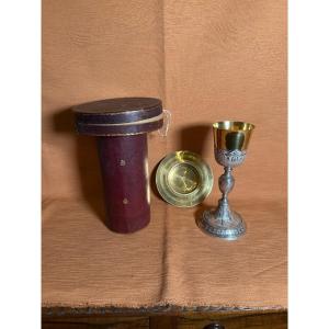 Calice da messa con sua patena in argento fine XVIII° secolo inixi XIX, cesellato e sbalzato 