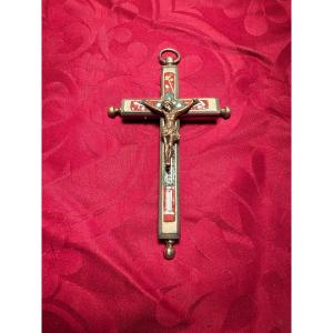 Croce pettorale stauroteca in argento  con all'interno altra teca con frammento della S.CROCE