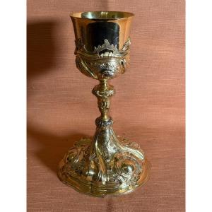 Calice di metallo dorato del secolo XVIII° di foggia tedesca 