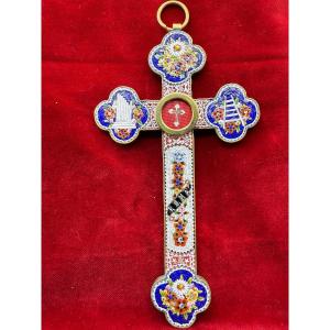 Croce pettorale stauroteca in mosaico romano con inserito  un frammento della S.Croce 