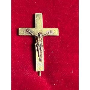 Croce reliquiario dorata al mercurio con più reliquie  