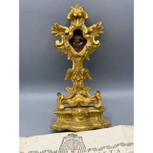 Reliquiario in legno intagliato e dorato con reliquia di S.Stefano protomartire con sua autenti