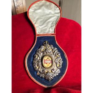 Reliquiario in argento sbalzato e bronzo di S.Antonio da Padova e Luigi Gonzaga in sua custodia