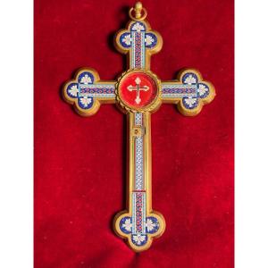 Croce pettorale stauroteca in mosaico romano con reliquia della S.Croce 