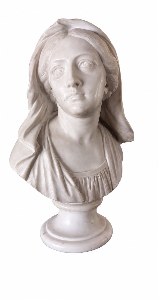 Busto di Donna Velata in Marmo Bianco di Carrara – XIX Secolo-photo-2