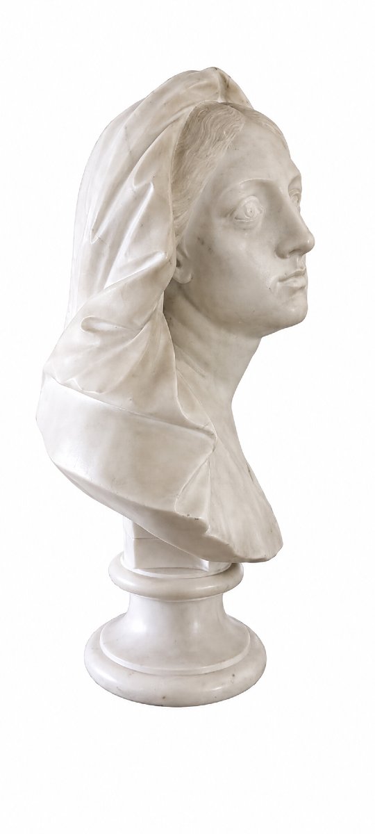 Busto di Donna Velata in Marmo Bianco di Carrara – XIX Secolo-photo-3