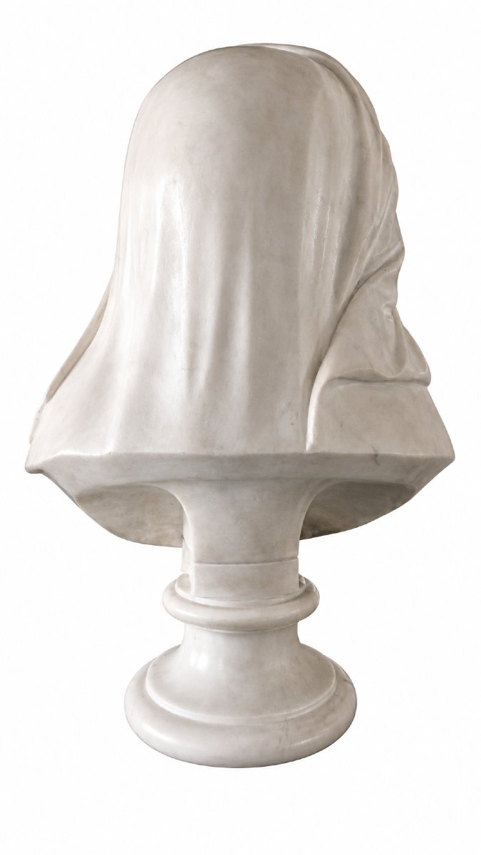 Busto di Donna Velata in Marmo Bianco di Carrara – XIX Secolo-photo-4
