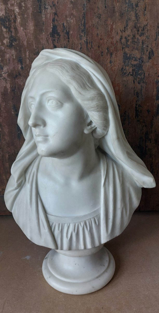 Busto di donna velata in marmo bianco di Carrara – XIX secolo-photo-2