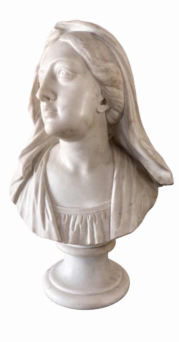 Busto di Donna Velata in Marmo Bianco di Carrara – XIX Secolo