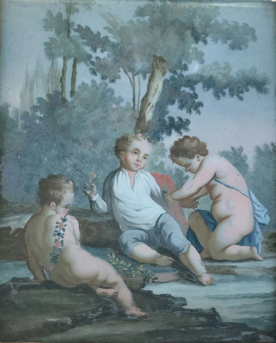 Dipinto su Vetro di Epoca Neoclassica – Scena Allegorica con Putti-photo-2