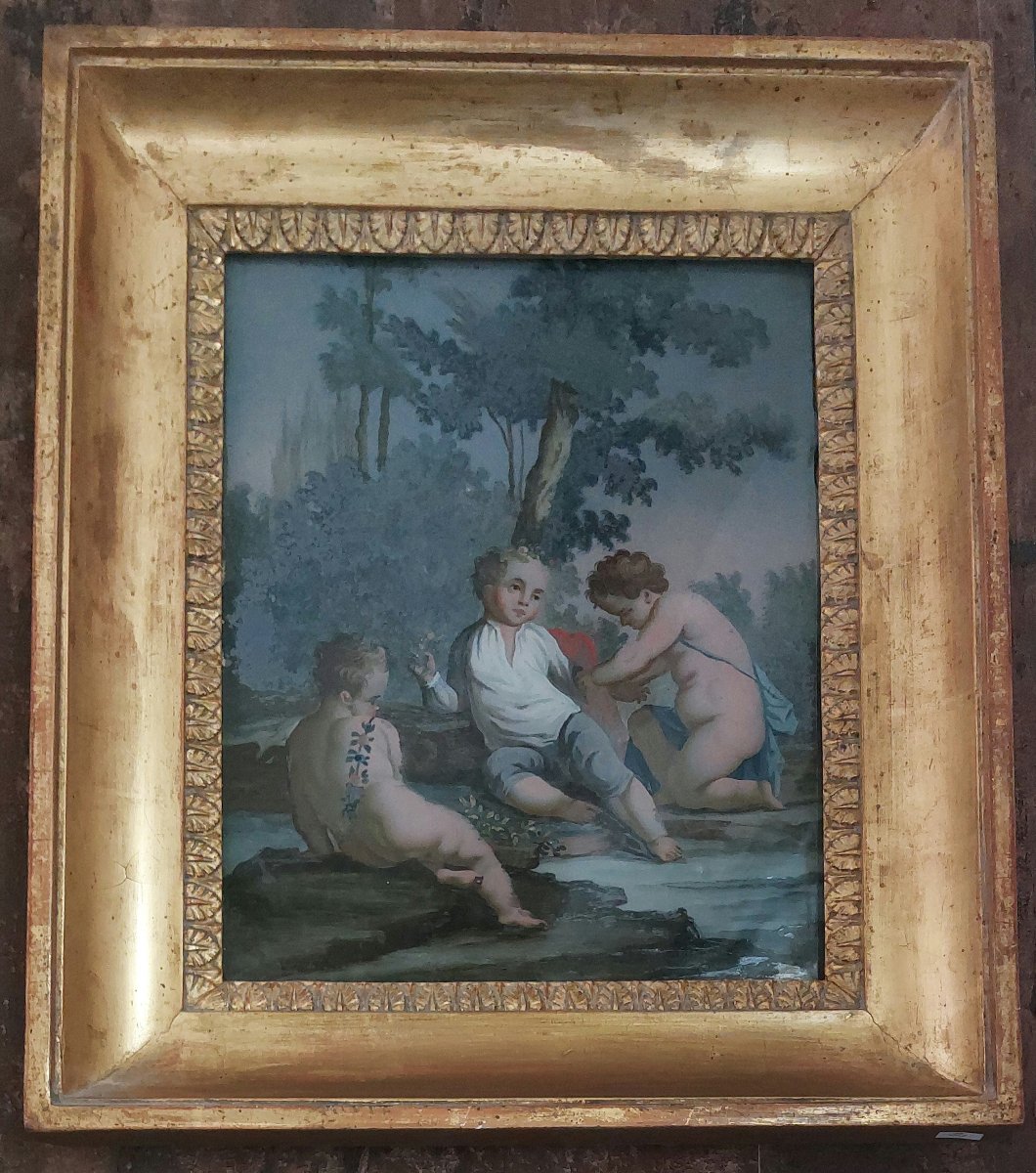 Dipinto su Vetro di Epoca Neoclassica – Scena Allegorica con Putti