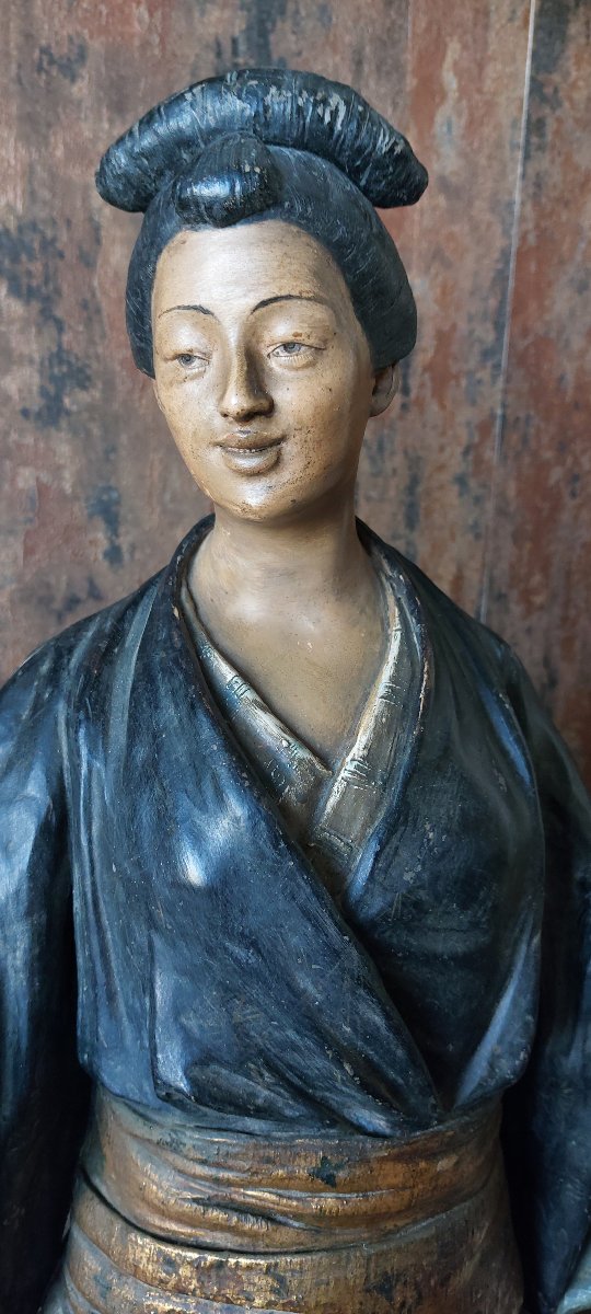 Scultura in terracotta policroma raffigurante una Geisha – Goldscheider Wien-photo-3