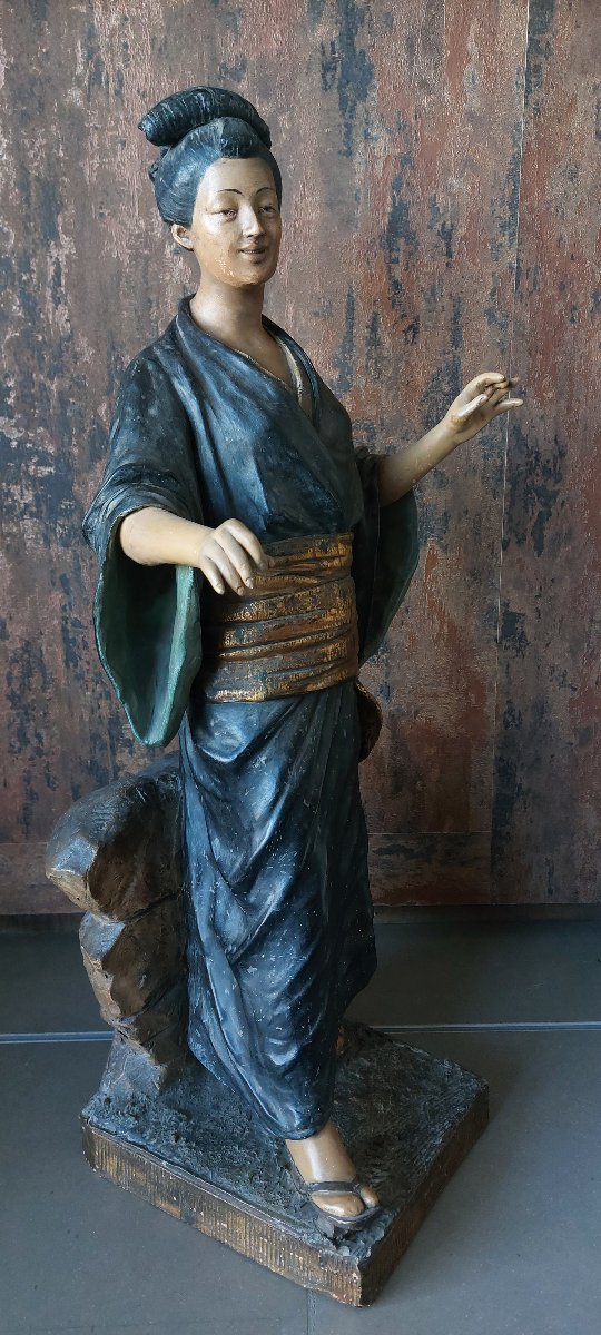Scultura in terracotta policroma raffigurante una Geisha – Goldscheider Wien-photo-6