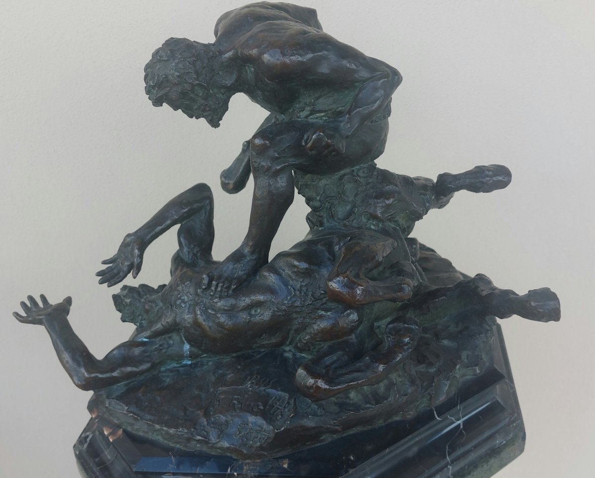 Ercole e il Centauro – Bronzo di Augusto Rivalta (1895) su colonna in marmo verde-photo-2