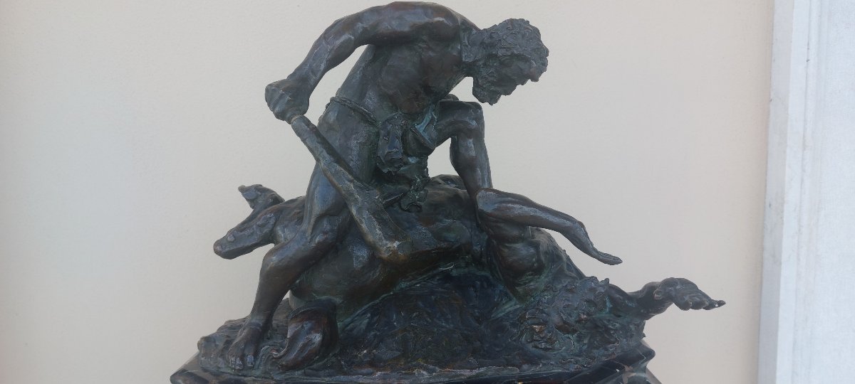 Ercole e il Centauro – Bronzo di Augusto Rivalta (1895) su colonna in marmo verde-photo-4