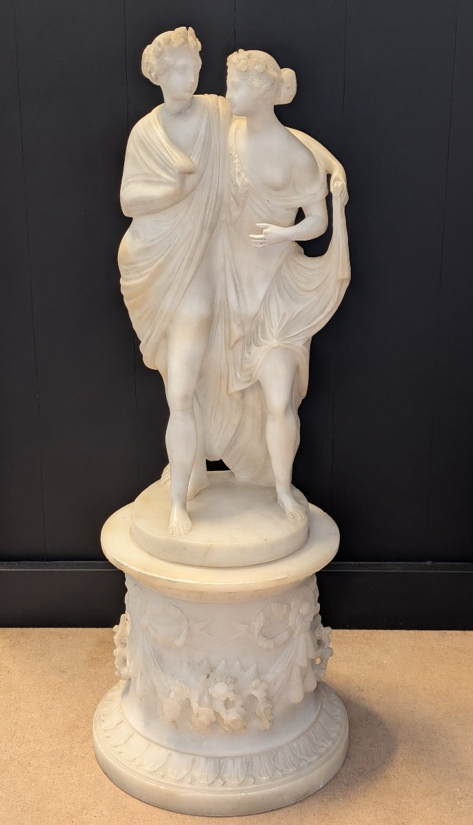 Gruppo scultoreo in alabastro raffigurante Bacco e Arianna - XIX secolo-photo-2