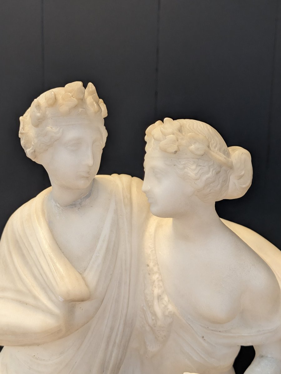 Gruppo scultoreo in alabastro raffigurante Bacco e Arianna - XIX secolo-photo-3