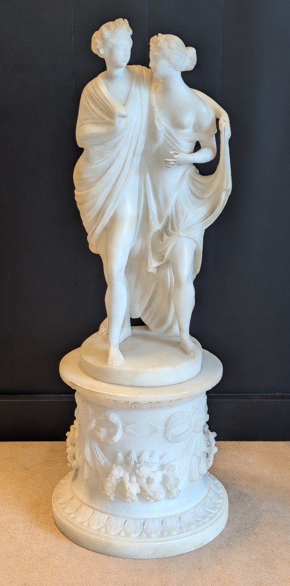 Gruppo scultoreo in alabastro raffigurante Bacco e Arianna - XIX secolo