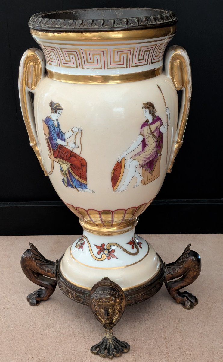 Coppia di vasi ad anfora in porcellana e bronzo – Stile Neoclassico, XIX Secolo-photo-2
