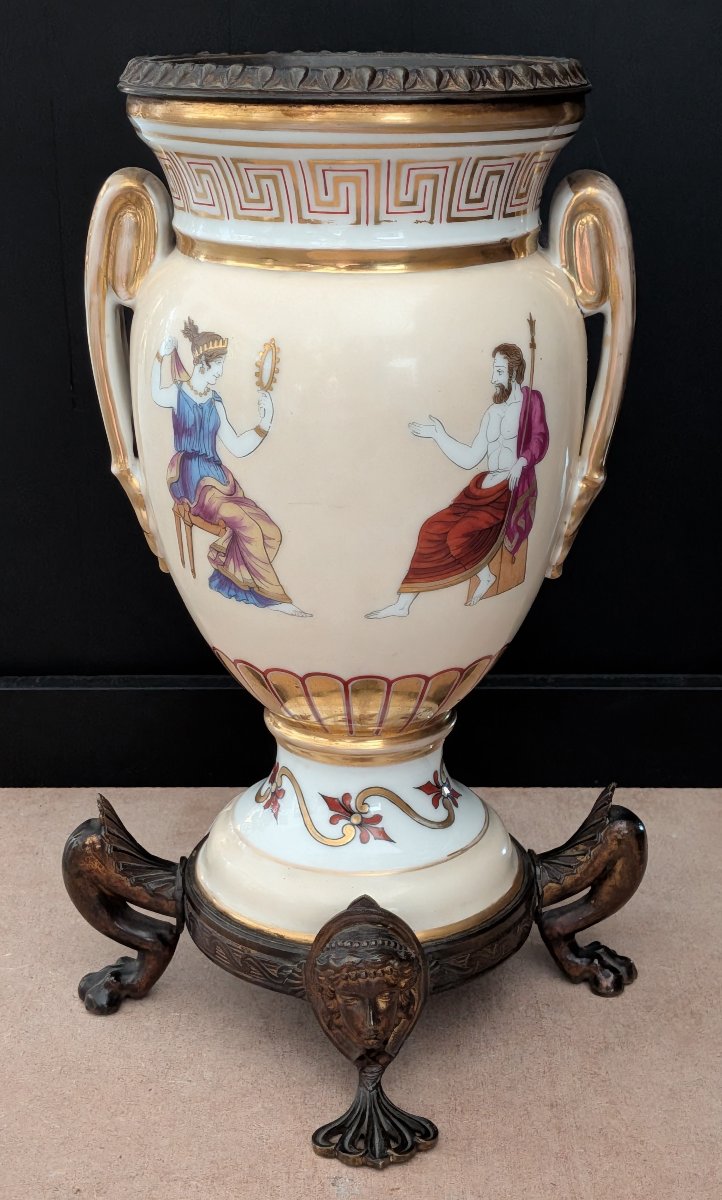 Coppia di vasi ad anfora in porcellana e bronzo – Stile Neoclassico, XIX Secolo-photo-3