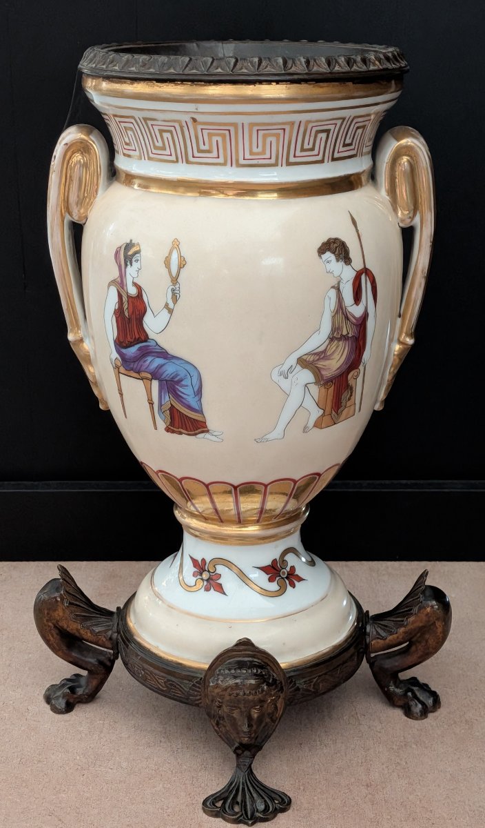 Coppia di vasi ad anfora in porcellana e bronzo – Stile Neoclassico, XIX Secolo-photo-5