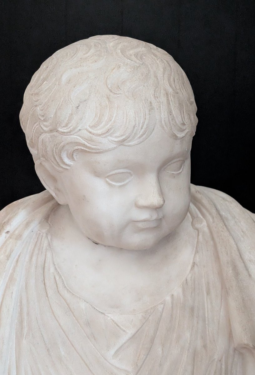 Busto in marmo bianco raffigurante Nerone fanciullo, XVIII secolo-photo-3