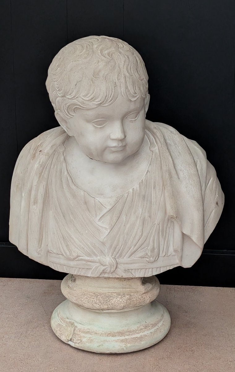 Busto in marmo bianco raffigurante Nerone fanciullo, XVIII secolo