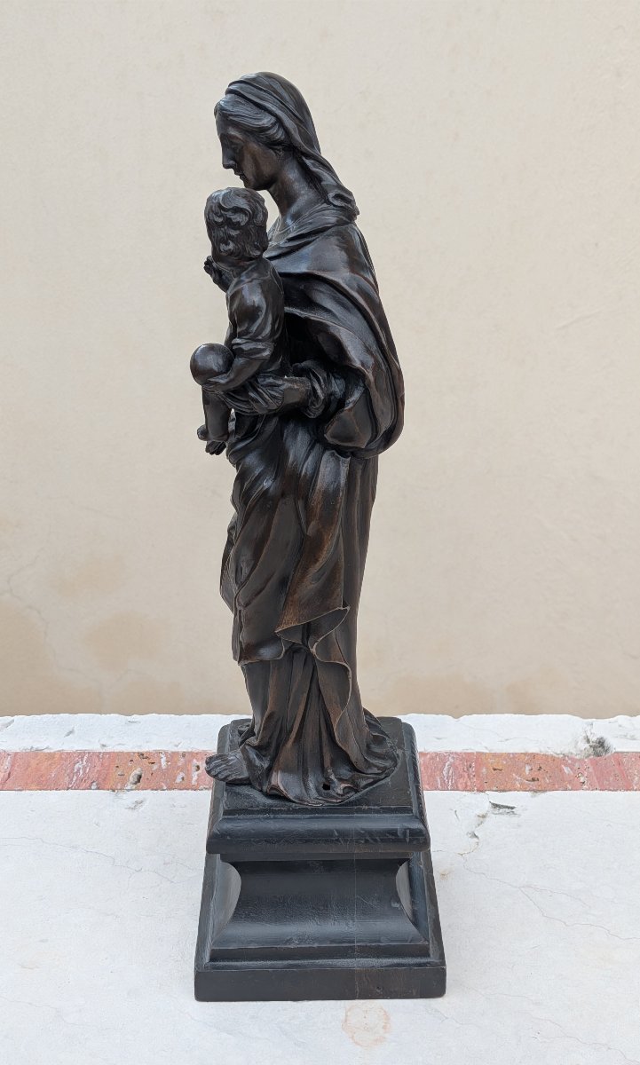 Scultura in Bronzo Patinato "Madonna col Bambino" – Epoca XIX Secolo-photo-2