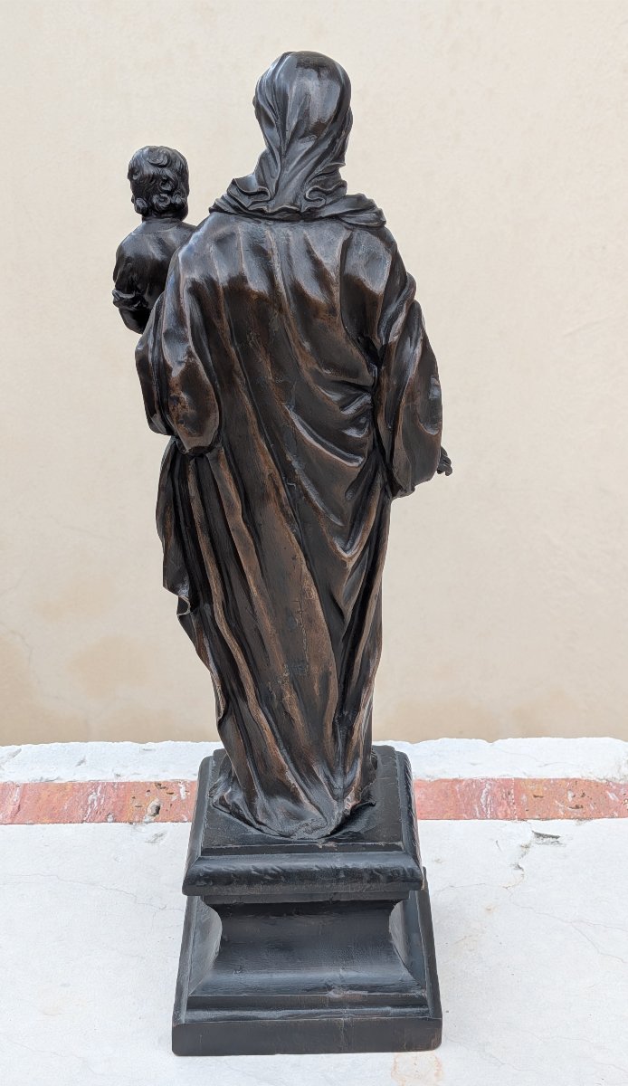 Scultura in Bronzo Patinato "Madonna col Bambino" – Epoca XIX Secolo-photo-3