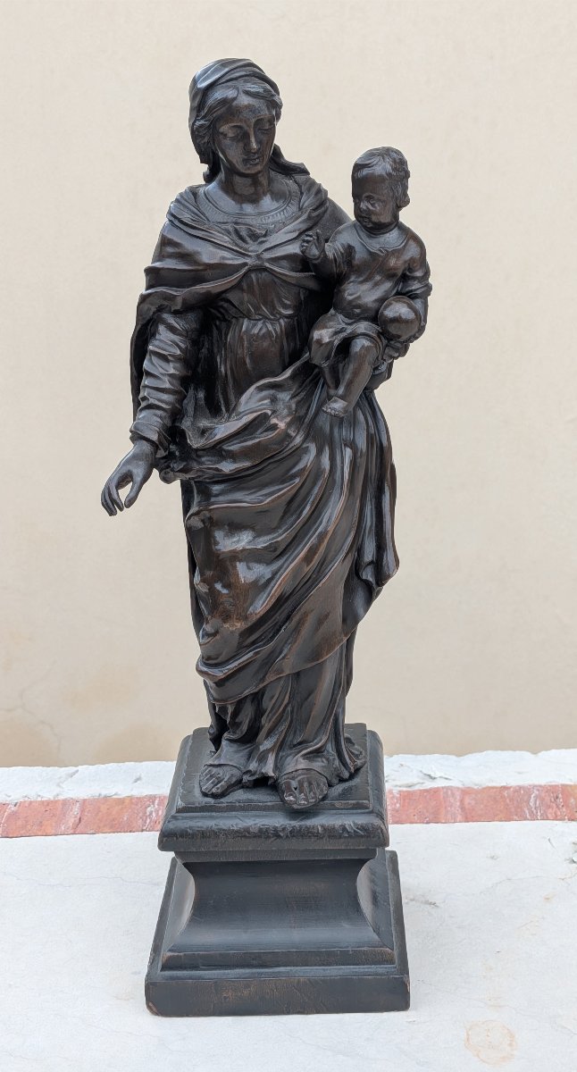 Scultura in Bronzo Patinato "Madonna col Bambino" – Epoca XIX Secolo