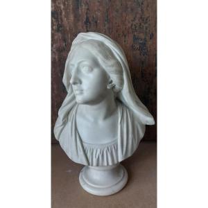 Busto di donna velata in marmo bianco di Carrara – XIX secolo