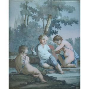 Dipinto su vetro di epoca neoclassica – Scena allegorica con putti