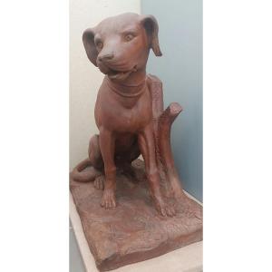 Scultura Settecentesca in Terracotta Patinata – Cane da Caccia, XVIII Secolo