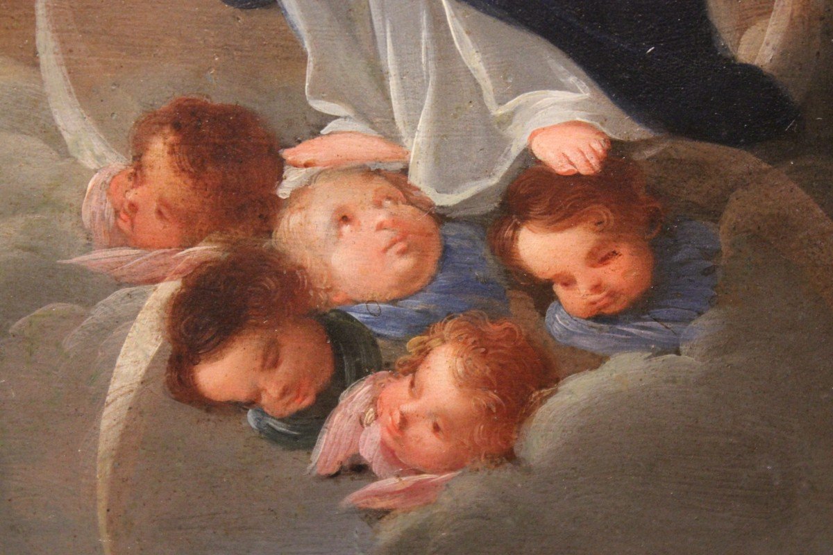 Madonna Immacolata ambito di Jacopo Alessandro Calvi dipinto olio su rame-photo-3
