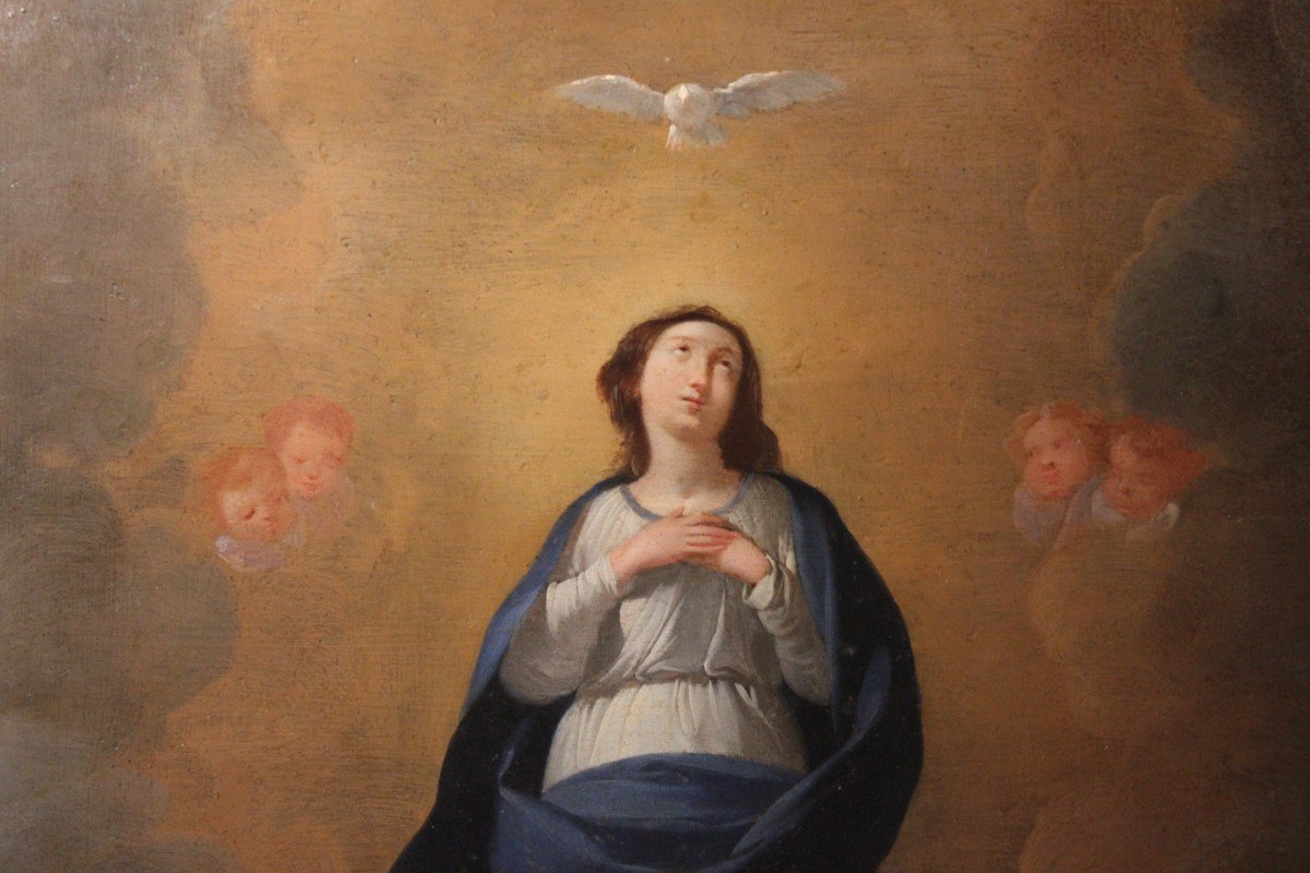 Madonna Immacolata ambito di Jacopo Alessandro Calvi dipinto olio su rame-photo-4
