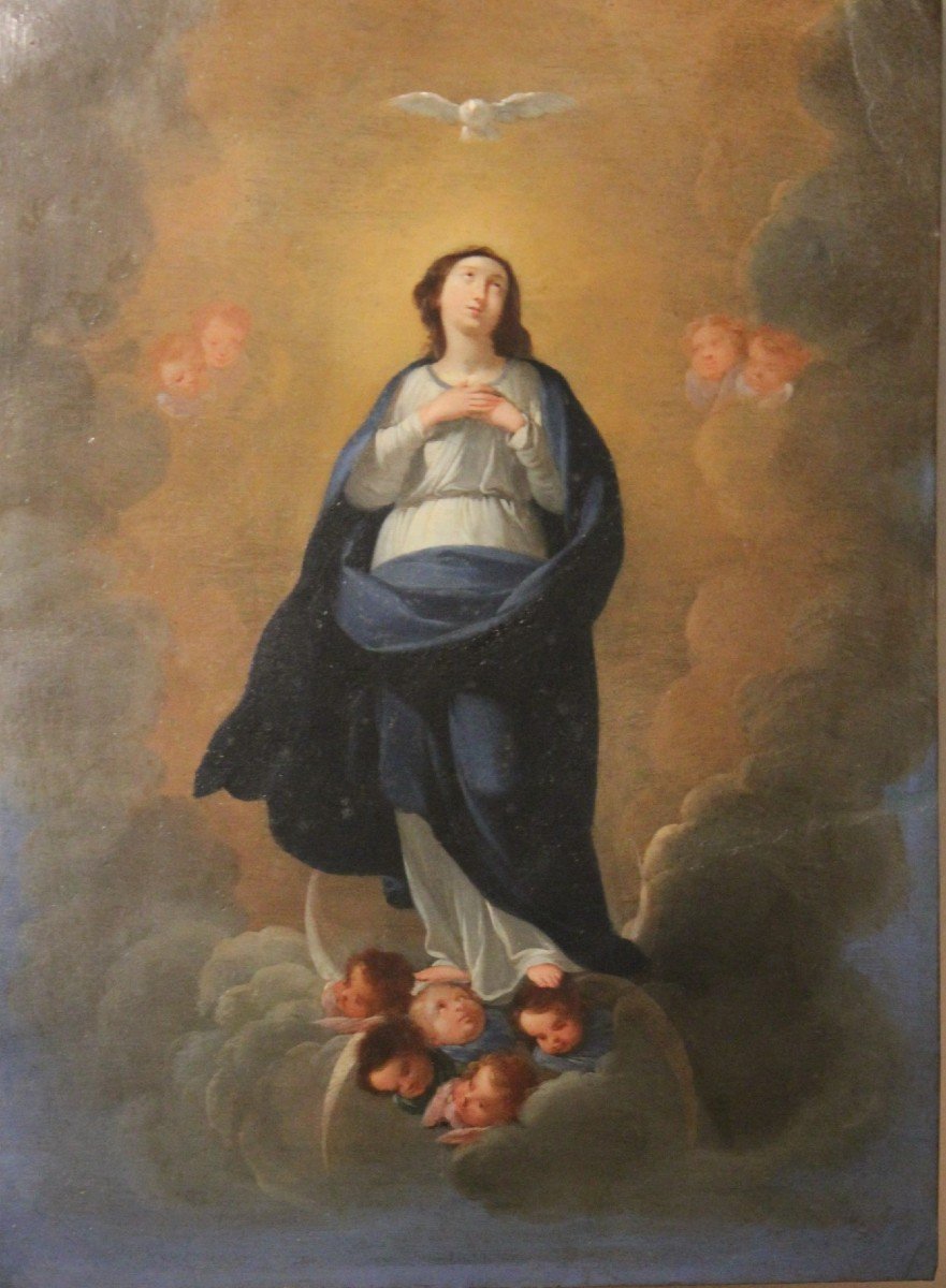 Madonna Immacolata ambito di Jacopo Alessandro Calvi dipinto olio su rame