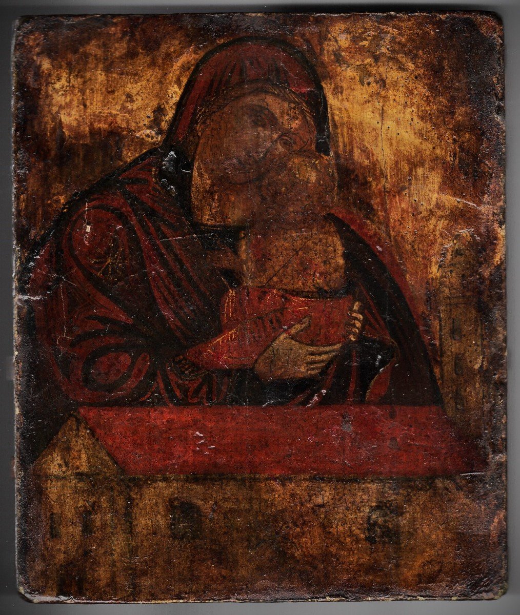  Madonna della Tenerezza, icona bizantina dipinto su tavola XVI \ XVIIsec.-photo-1