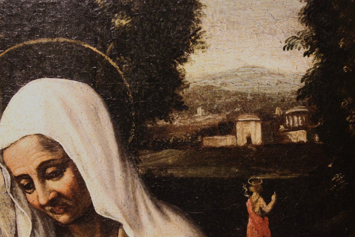 Sacra Famiglia  ( San Giovannino Elisabetta e Zaccaria ) dipinto olio su tela.-photo-2
