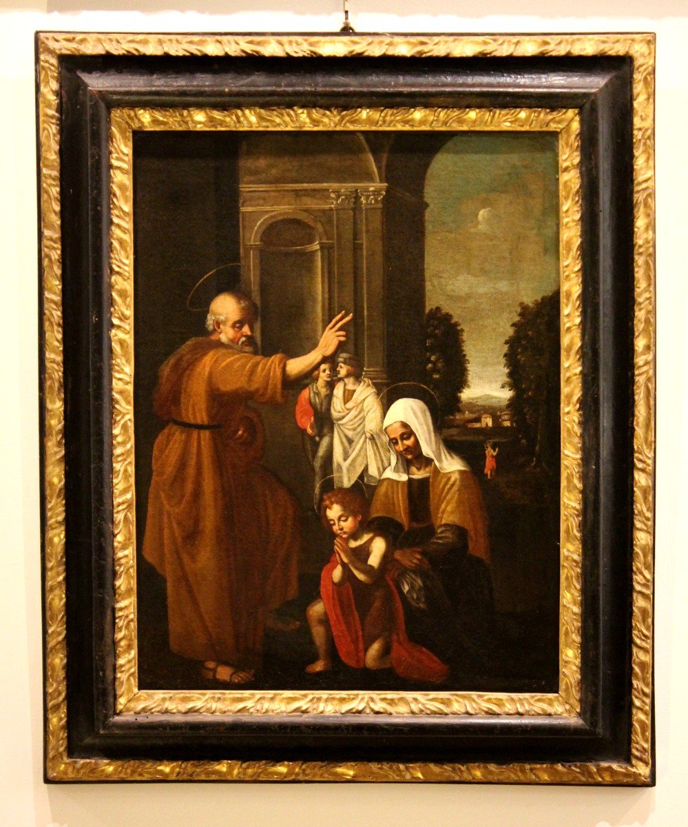 Sacra Famiglia  ( San Giovannino Elisabetta e Zaccaria ) dipinto olio su tela.