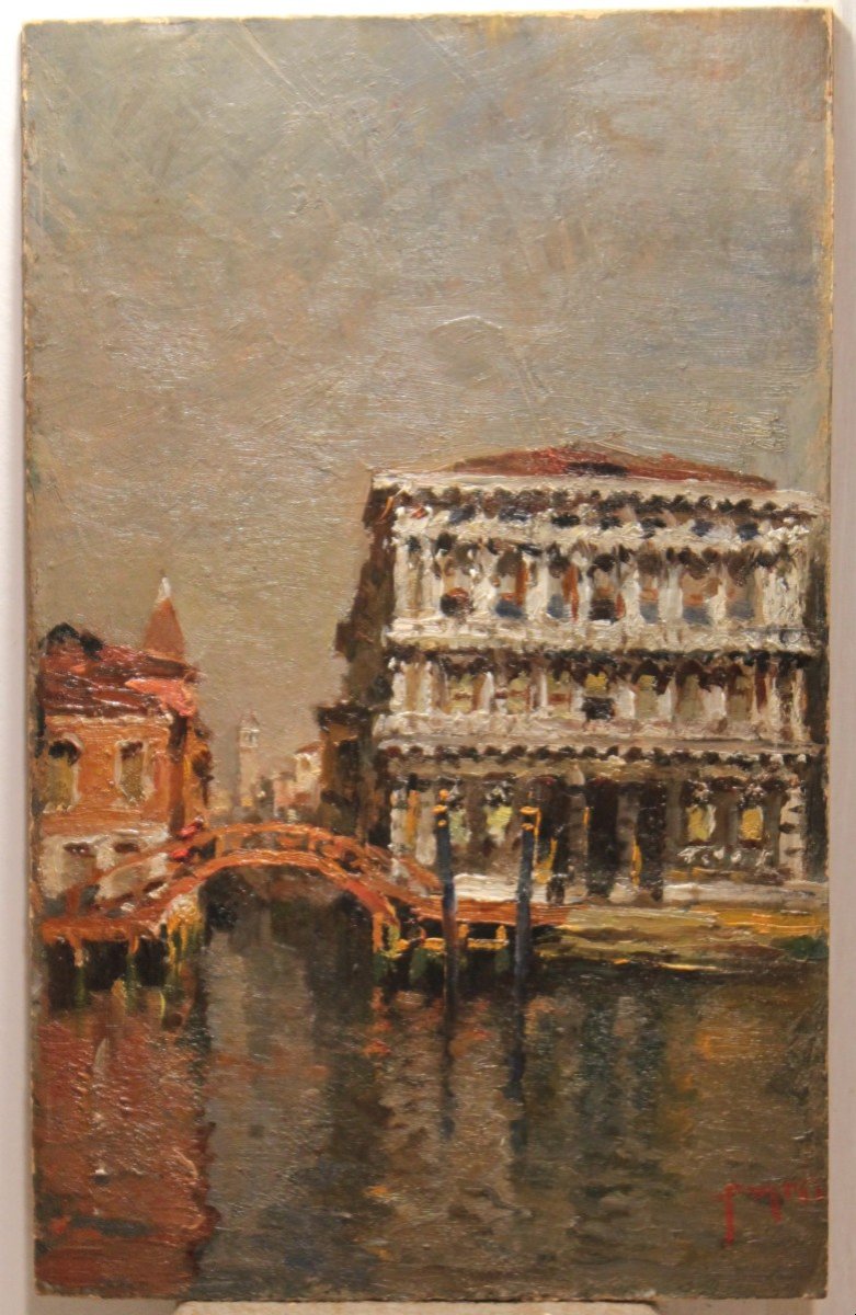 Emanuele Brugnoli (Bologna 1859 - Venezia 1944) Venezia Cà Pesaro,  il Canal Grande, dipinto a olio -photo-2
