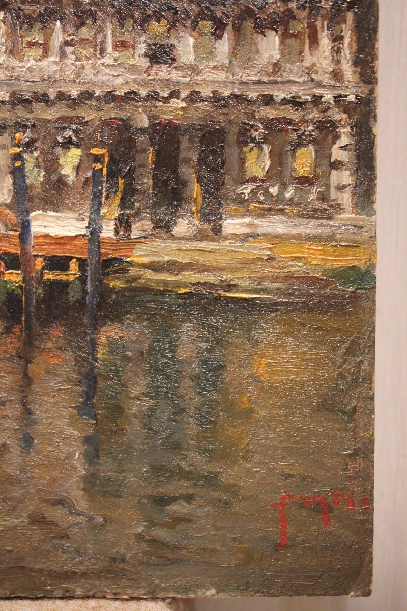 Emanuele Brugnoli (Bologna 1859 - Venezia 1944) Venezia Cà Pesaro,  il Canal Grande, dipinto a olio -photo-3