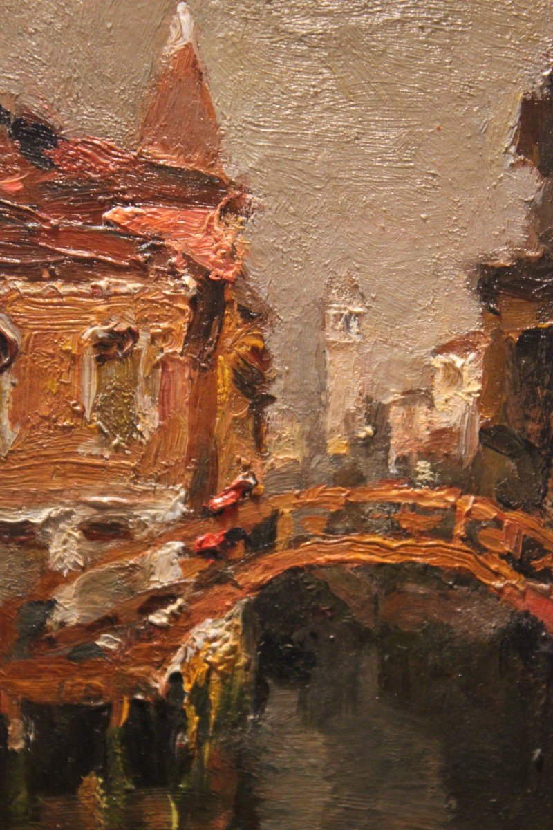 Emanuele Brugnoli (Bologna 1859 - Venezia 1944) Venezia Cà Pesaro,  il Canal Grande, dipinto a olio -photo-4