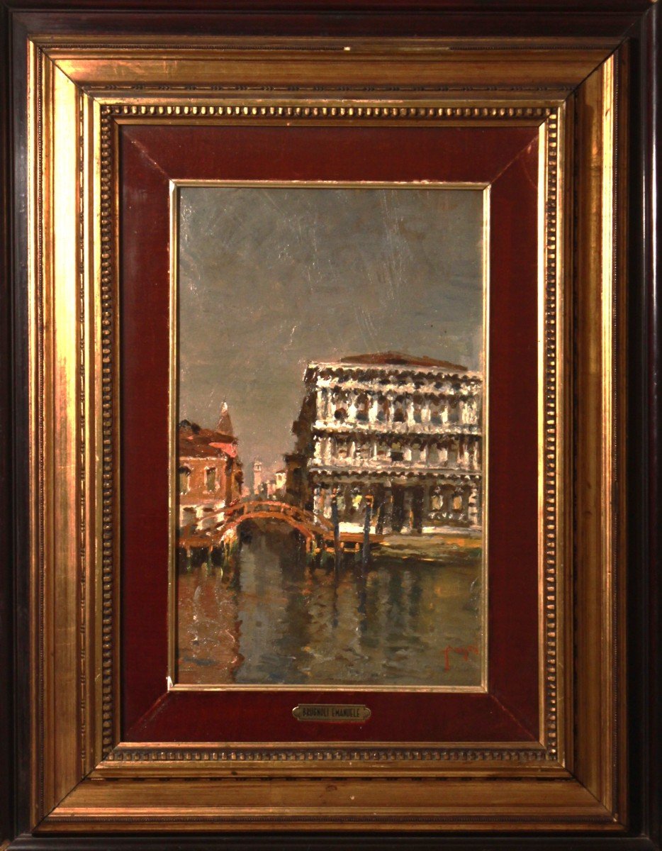 Emanuele Brugnoli (Bologna 1859 - Venezia 1944) Venezia Cà Pesaro,  il Canal Grande, dipinto a olio -photo-4