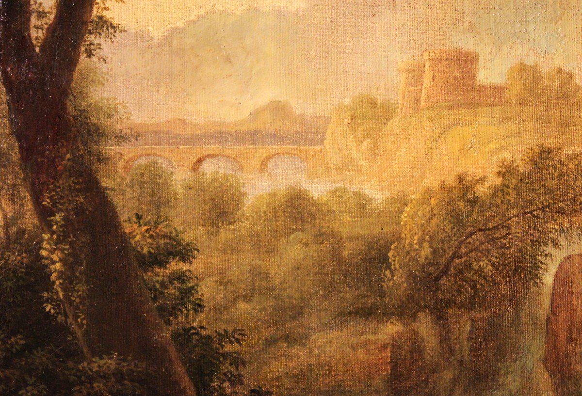 Anonimo del XIX sec. | Paesaggio con cascate - dipinto olio su tela. -photo-2